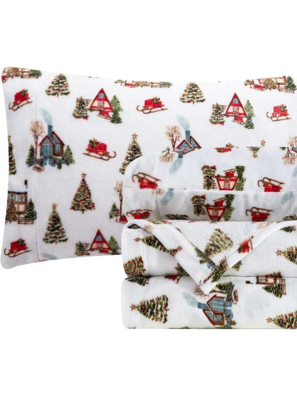 Cozy Velvet Plush Flannel Sheet Set - 4-Piece Holiday Bedding - Queen Size, Warm